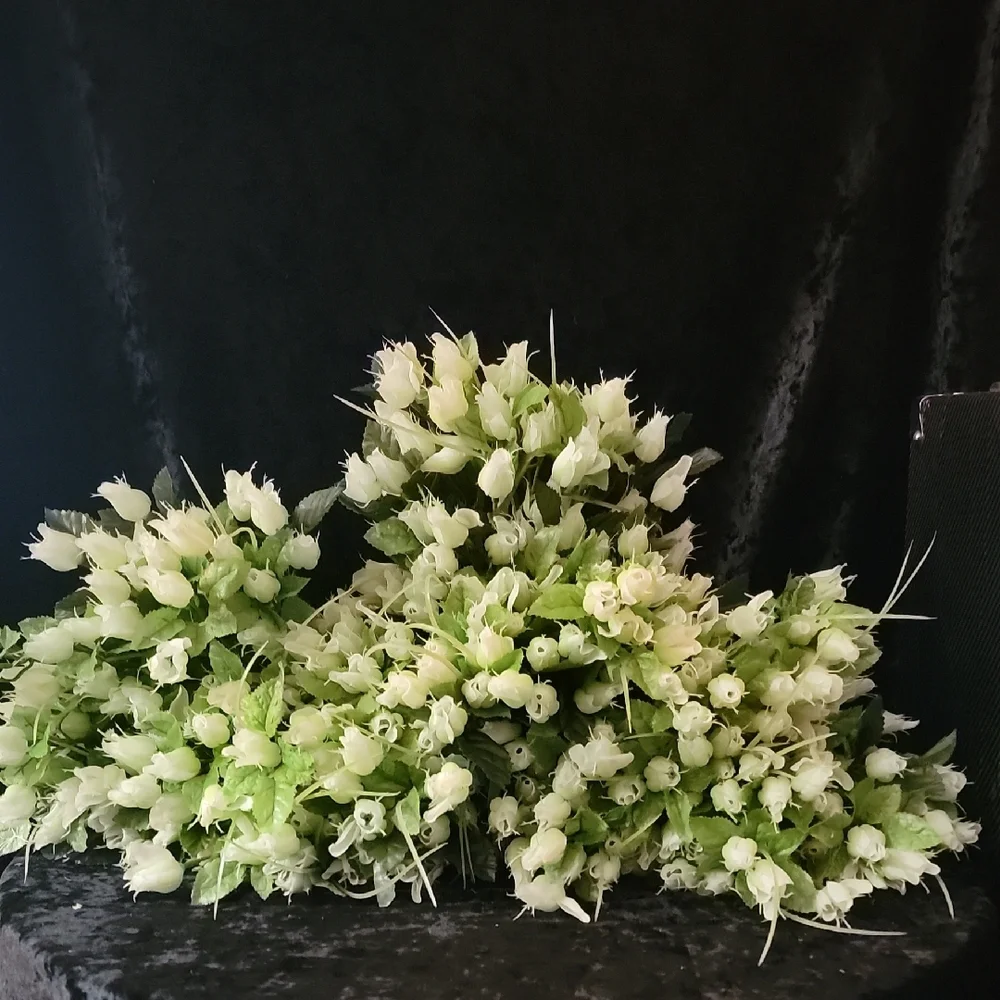 1 Dozen White Rose Buds W/ Green Faux Floral Accent Arrangement